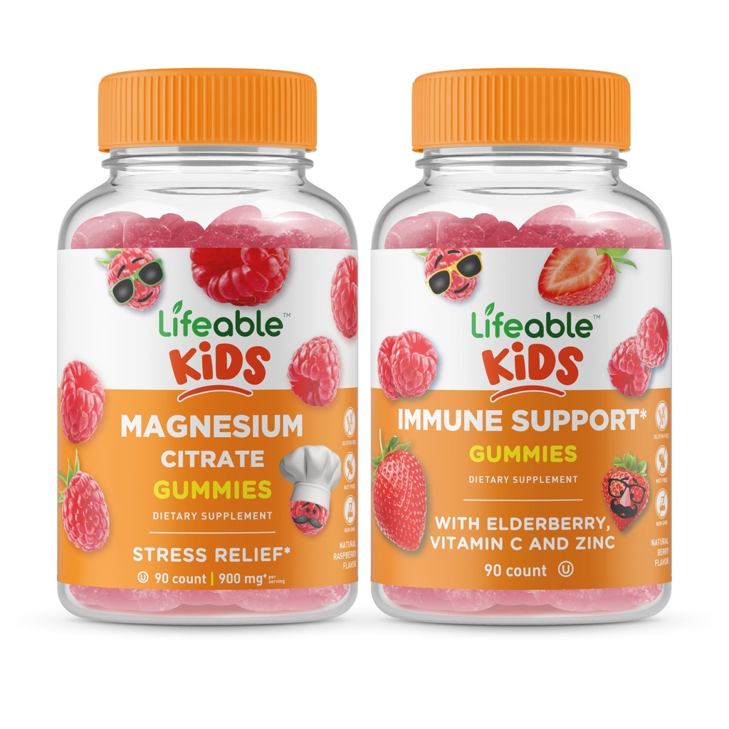 Levensvatbare Magnesium Kids + Immune Support Kids, Gummies Bundle - Grote Proeverij, Vitamine Supplement, Glutenvrij, GGO-vrij, Kauwgom