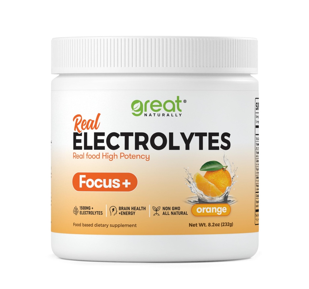 Focus+ Orange Nootropic Electrolyte: Hydration & Brain Support for Cognitive Enhancement, Memory, Concentration - Citicoline, Organic Cafeine, Methyl B12 - Made in USA