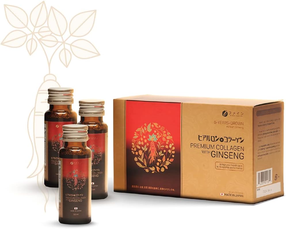 FINE JAPAN Premium Collageen & Ginseng Liquid Supplement for Healthy Aging - Vegan, Hydrating Anti-Aging Serum, Collagen Supplementen Peptides Powder Subsitute - Anti rimpels Liquid Collagen for Women