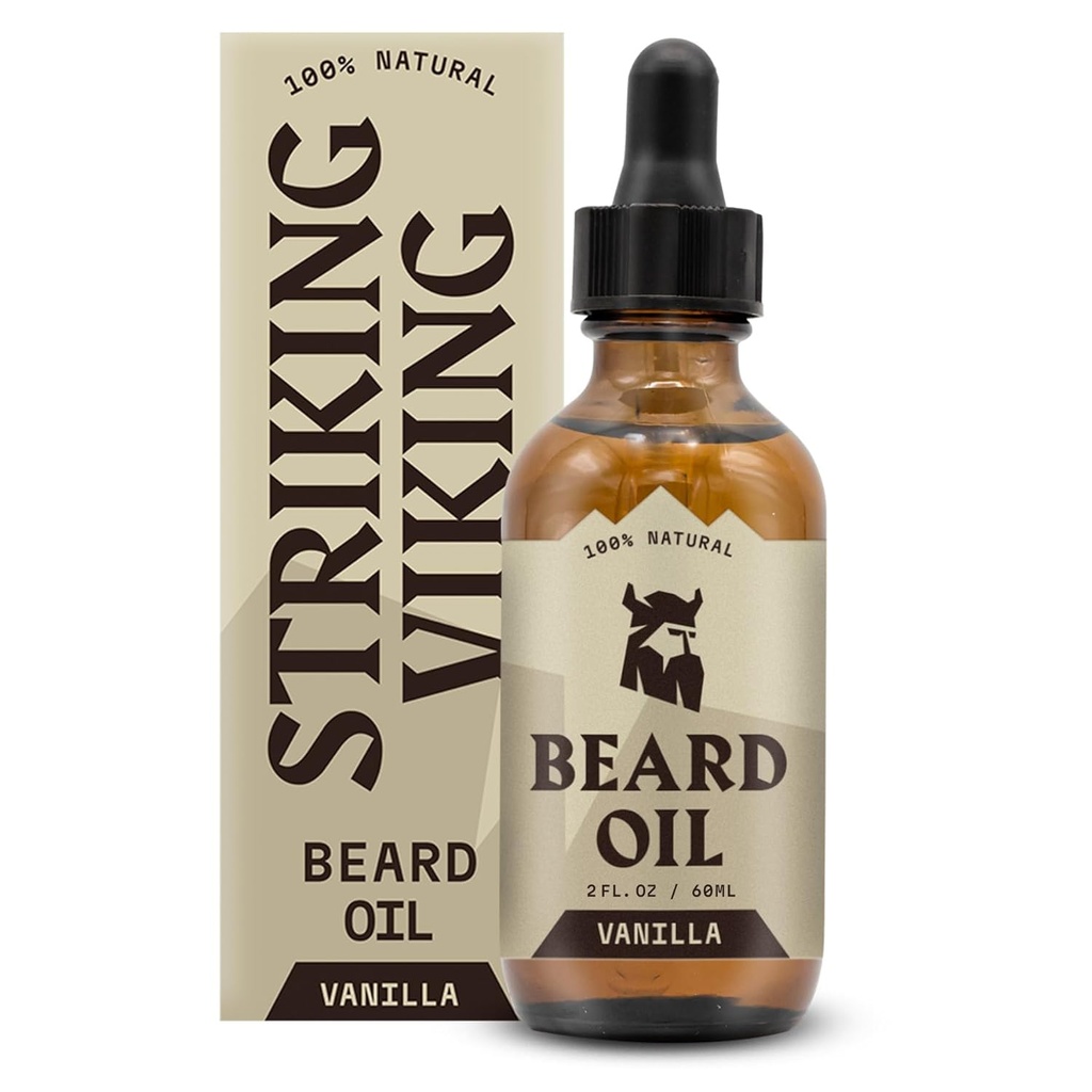 Opvallende Viking Vanilla Baard Olie voor mannen - Natuurlijk Afgeleide Conditioner met Argan & Jojoba Olie voor Softening, Moisturizing en Groei (2 Oz)