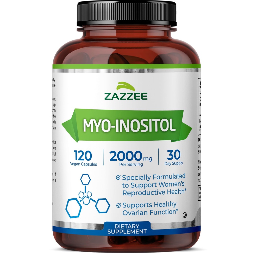 Zazzee Myo-Inositol Capsules, 2000 mg per portie, 120 Vegan Capsules, Ideale dosering voor 40:1 Ratio, 100% Vegetarisch, Hormone Balance & Healthy Ovarian Function Support, All-Natural en Non-GMO