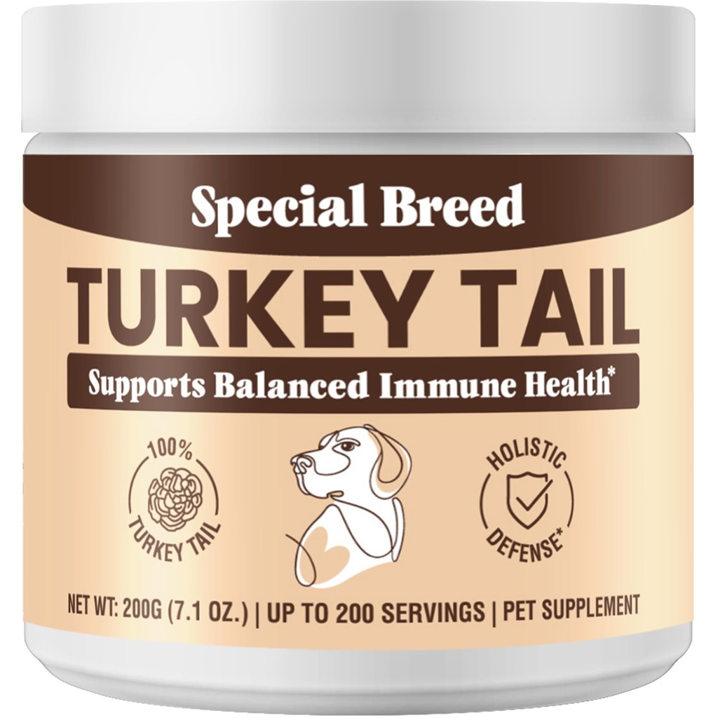 Turkije staart paddo voor honden - Biologische Turkije staart voor honden paddo poeder voor ademhaling, immuniteit, spijsvertering - Lipoom Lumps en bumps Supplement, Geen Fillers - 200 Gram