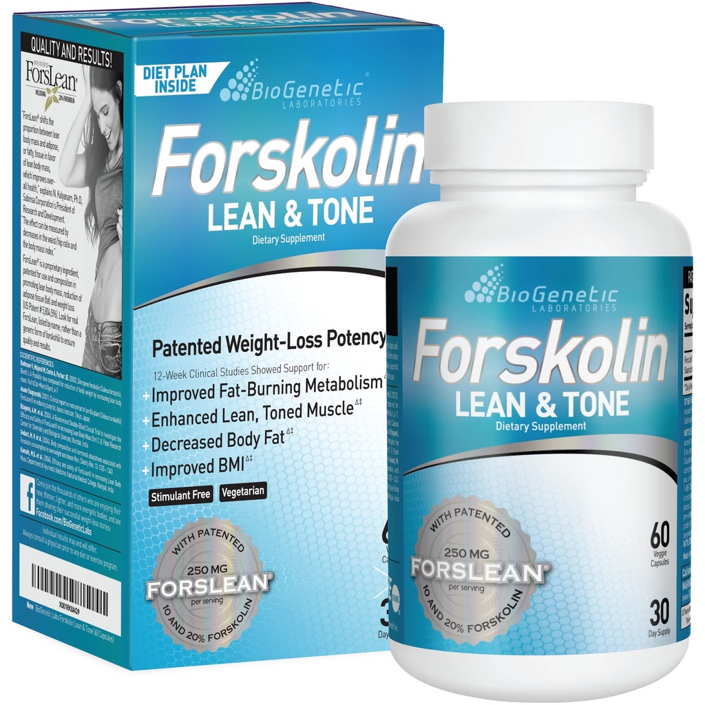 BioGenetic Labs Forskolin Lean & Tone - Pilules de perte de poids - Body Toning Formula Fat Burner et le maintien de la masse musculaire pour les hommes et les femmes Suppression de l'appétit - 60 Capsules - Végétarien