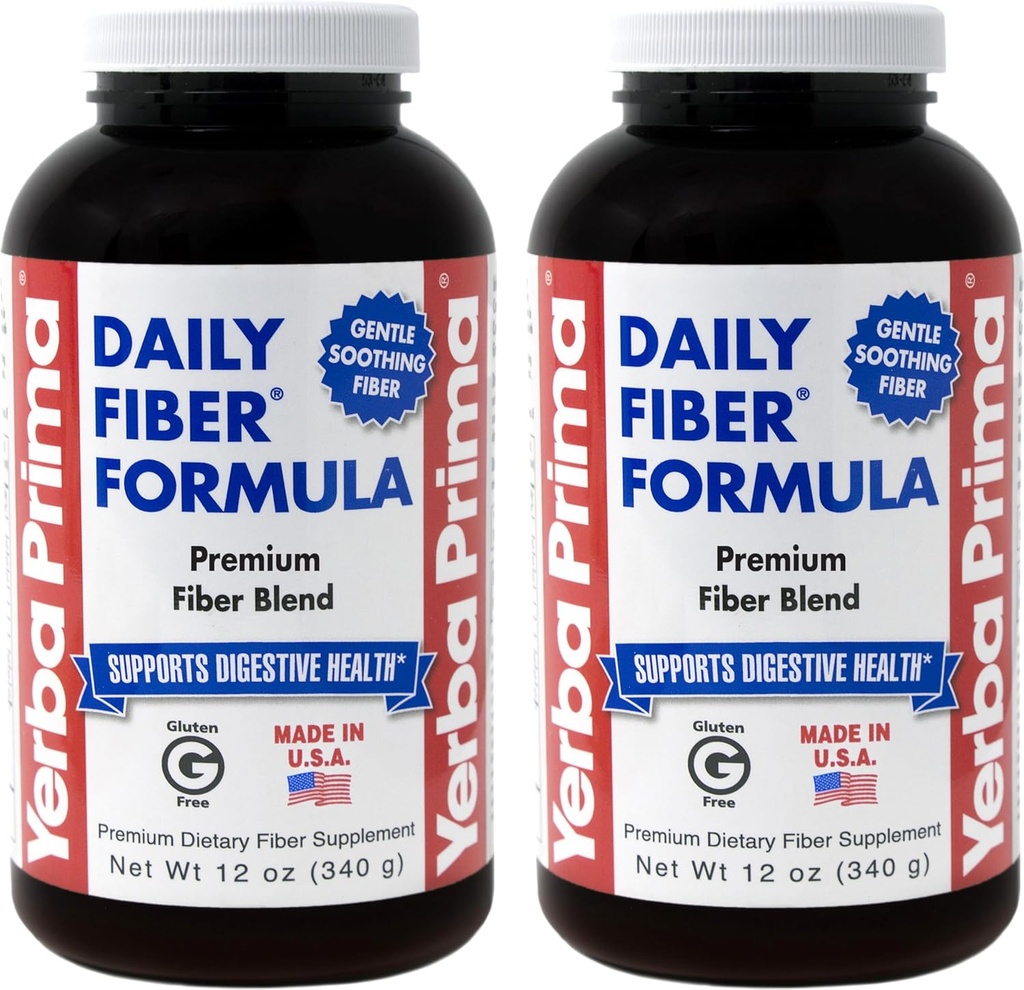 Poudre quotidienne de poudre de fibre de Yerba Prima - 12 oz (paquet de 2) - Supplément de fibre alimentaire soluble et soluble - Nettoyage des colonies - Santé des intestins - Vegan, non OGM, sans gluten