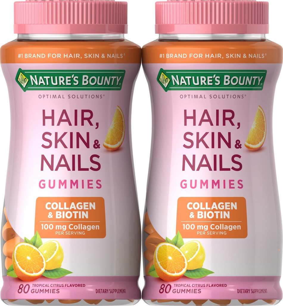 Bounty Biotin et collagène de la nature, Gommies aromatisées aux agrumes, 80 Ct (2 Pack)