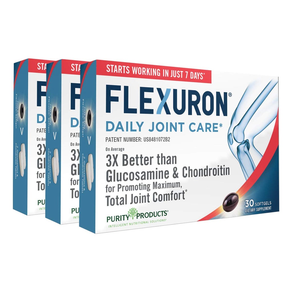 Zuiverheid Producten Flexuron Joint Formula 3X Better Than Glucosamine and Chondroitin - Begint te werken in slechts 7 dagen - Krill Oil, Low Molecular Weight Hyaluronic Acid, Astaxanthine - 30 Tel (3)
