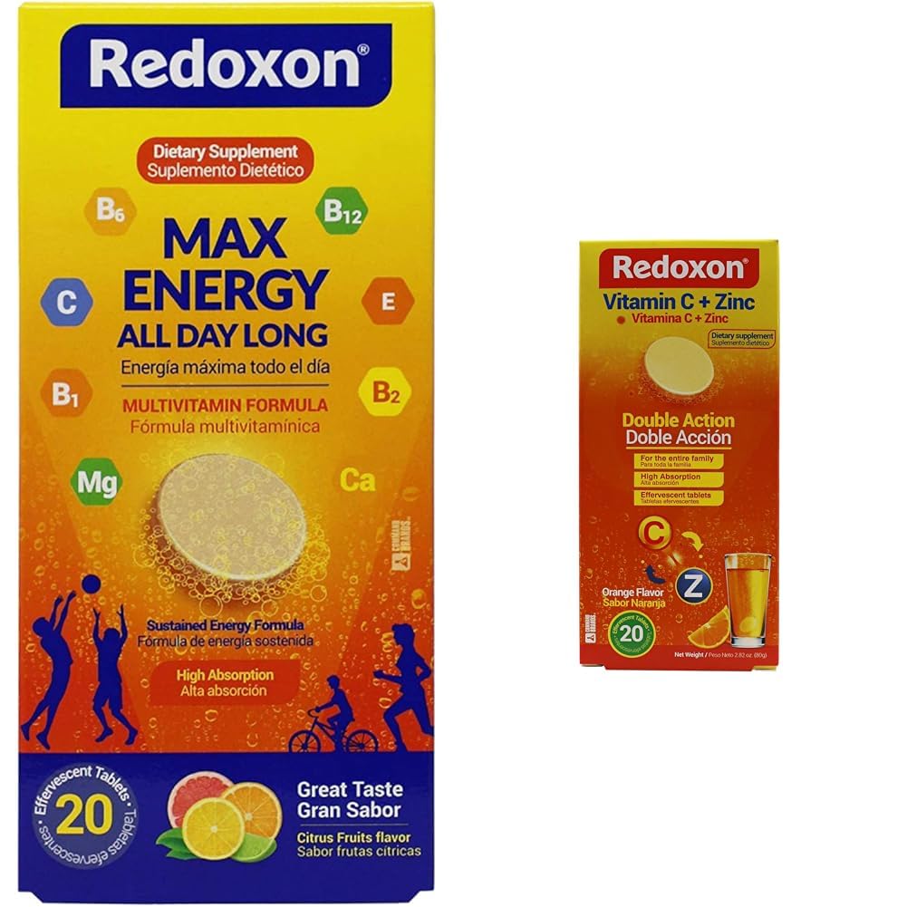 Redoxon Max Energy Citrus Comprimés effervescents Immune Support Bundle Vitamine C Zinc Comprimés effervescents orange Support Immune