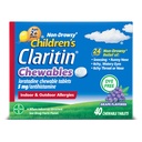 Claritin Children's Allergy Medicine, 24 heures sur 24 Loratadine non somnolente 5mg Comprimé à croquer, Antihistamine pour les enfants de 2 ans et plus, Aromatisé au raisin, 40 comprimés