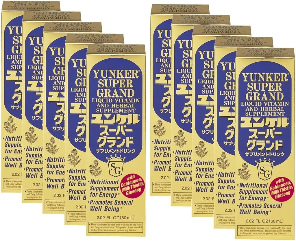 Super Grand, Liquid Vitamin & Herbal Supplement, nergy Herbal Supplements, Herbal Energy Boost, vermindert fysieke vermoeidheid en vermoeidheid, 2,02 Fl oz, Made in Japan (Pack of 10)