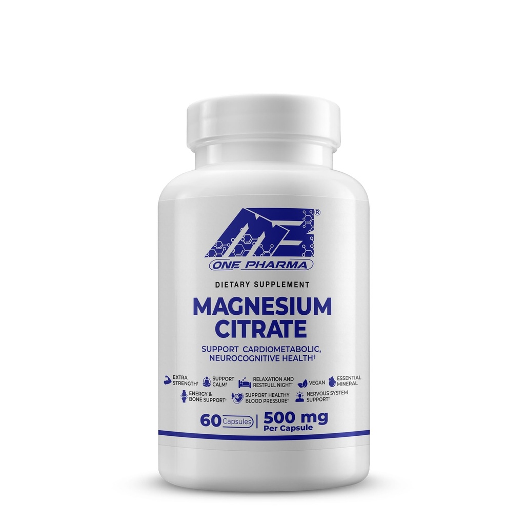 MB One Magnesium Citrate 500mg - Hoog absorptieformule voor spier-, zenuw-, slaap- en botondersteuning - Veganistisch, niet-GMO - Digestief en hartgezondheid - 60 capsules - 60 dagen levering