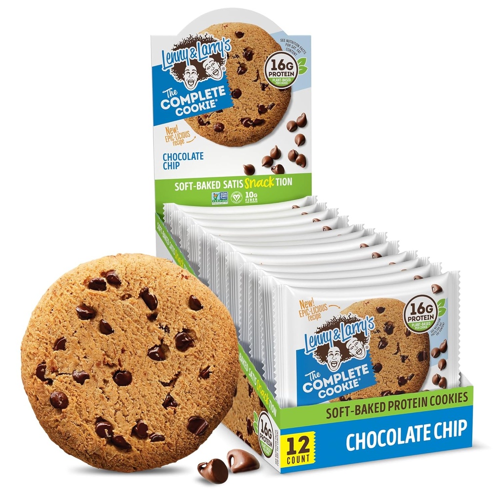 Lenny & Larry's The Complete Cookie, Chocolate Chip, Soft Baked, 16g Plant Protein, Vegan, Non-GMO, 4 Ounce Cookie (pakket van 12)