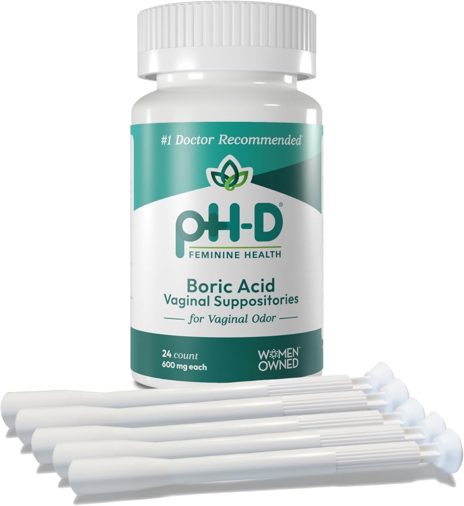 pH-D Soutien de la santé féminine - Groupe de démarrage à l'acide borique - Suppositoires vaginaux à l'acide borique pH-D 24 Nombre et 5 Suppositoires vaginaux