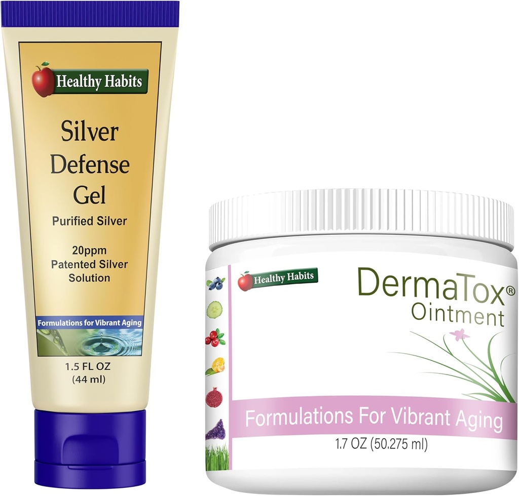 Habitudes saines Ensemble de soins de la peau - 1.7oz DermaTox Onguent et 1,5 oz gel de défense argent - Tout naturel, tout usage, sûr et efficace Nourrissement de la peau