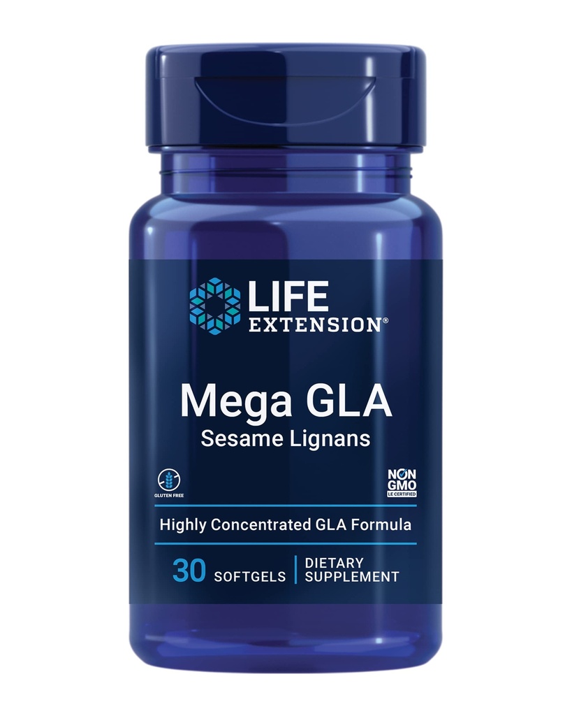 Levensverlenging Mega GLA Sesam Lignans, Omega-6 vetzuren om een gezonde ontstekingsreactie te bevorderen, Glutenvrij, Non-GMO, 30 softgels