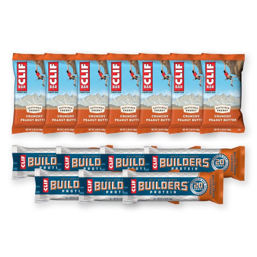 CLIF BAR en CLIF Builders - Variety Pack - Crunchy Peanut Butter and Chocolate Peanut Butter - Energy Bars and Protein Bars - Non-GMO - Plant Based - 2.4 oz. (14 Tel.)