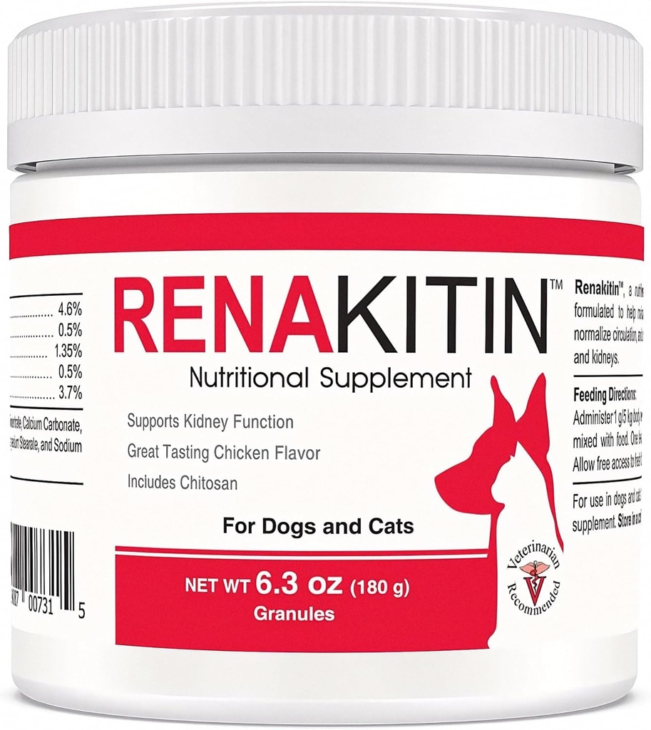 Renakitin Niersupplementen voor honden katten - Bevat Chitosan & Calcium Carbonaat, Ondersteuning Optimale Nierfunctie, Grote Proeverij Kip smaak, 6.3 oz