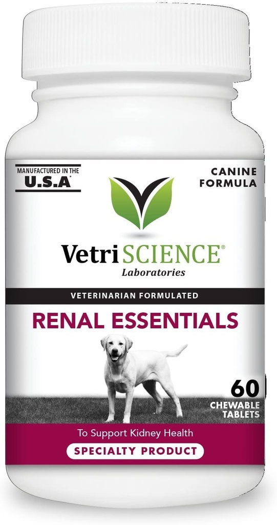 VetriScience Niergezondheid Kauwtabletten, Renale Essentials Supplement voor honden, urinetrek en nieren Ondersteuning met paddo, Astragalus Root, Nettle Seed en Kruiden, Rook, 60 Tellen