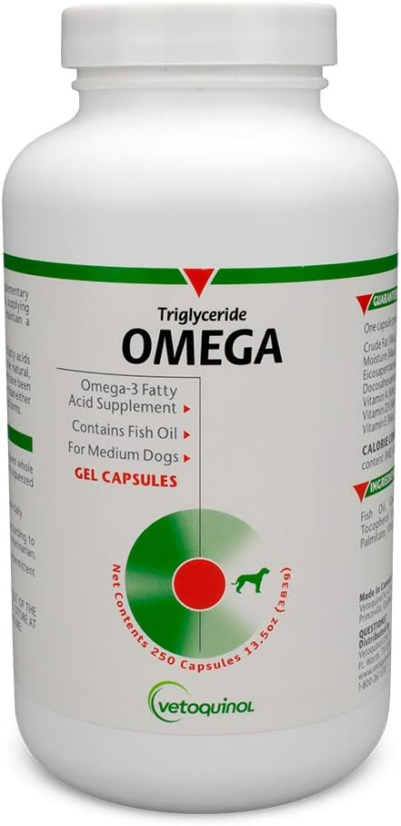 Vetochinol triglyceride Omega Hond Supplement Capsules, Middelgroot Ras: 30-60 lbs, 250ct