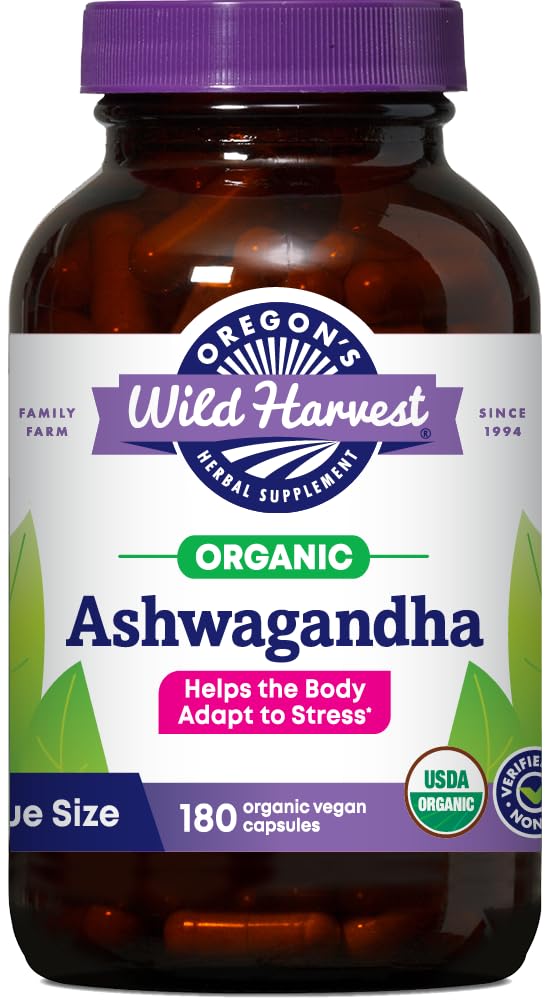 Oregon's Wild Harvest Biologische Ashwagandha Non-GMO Kruidensupplementen voor Stress Relief, Immune Support, Balanced Energy Levels & Mood Support, 180 Tel.