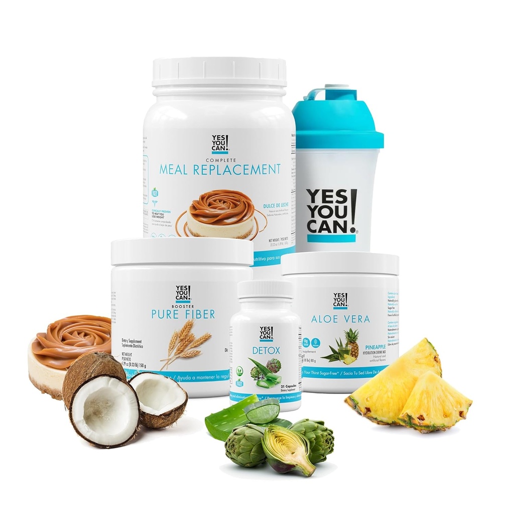 Oui, vous pouvez! Detox Plus Kit, Daily Cleanse Pure Fibre Replacement, Mélange de boisson, Shake Booster & Supplément, Kit de nettoyage du corps pour les femmes, Daily Cleanse - Dulce de Leche, Aloe Vera Peach Lemonade