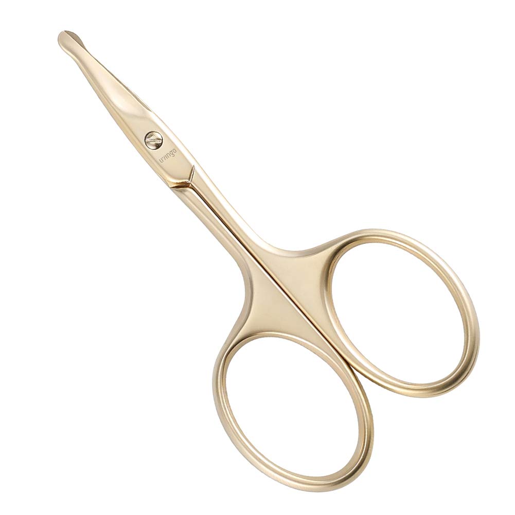 Livingo 3,75" Kleine veiligheid Gezicht neus haarschaar, gebogen blad met afgeronde tip roestvrij staal voor manicure cuticle, wenkbrauw, droge huid (goud)