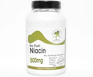 Geen Flush Niacin 500mg ~ 200 Capsules - Geen additieven ~ Naturetitie Supplementen