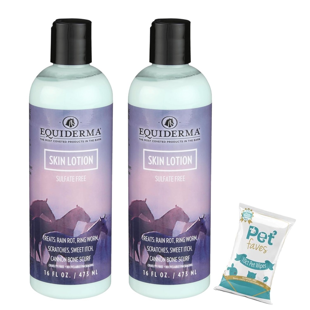 EQUIDERMA (2 Pack) Horse Skin Lotion met 10-Count Pet Faves Pet Wipes 