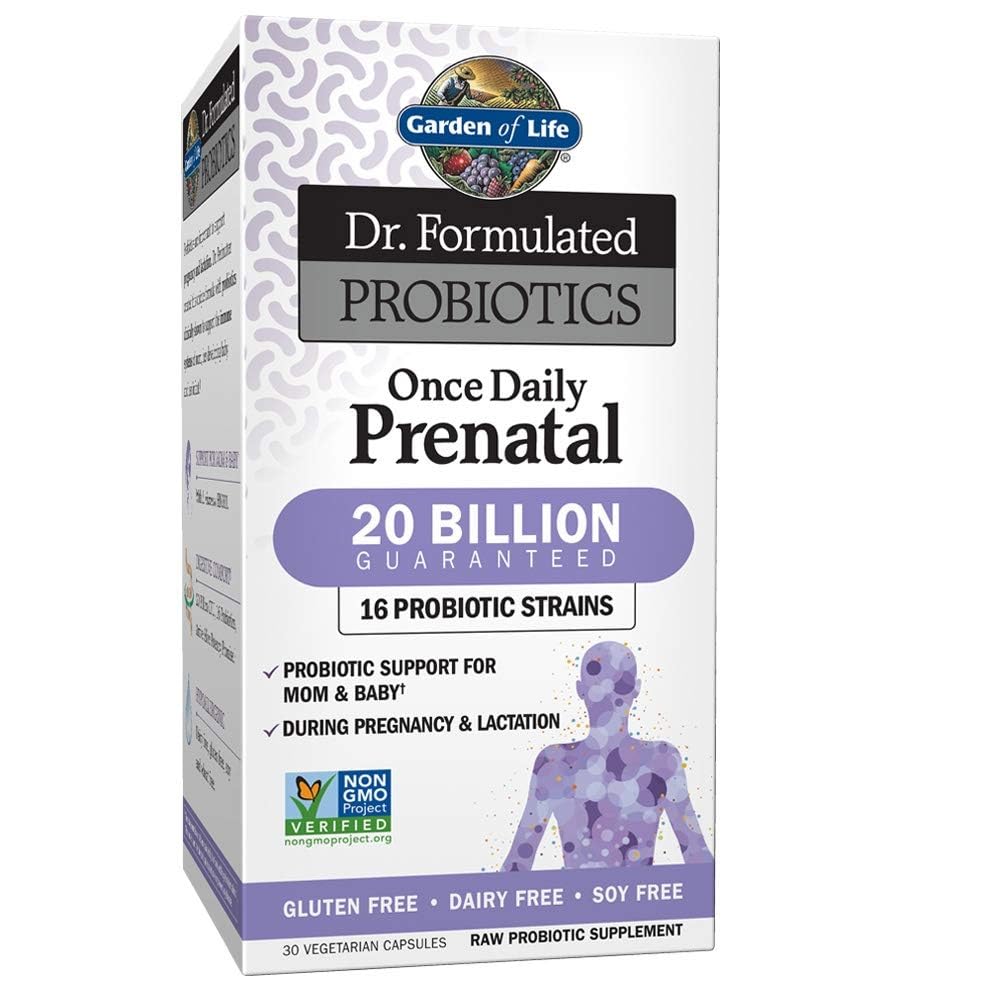 Jardin de la vie Dr. Formulé Probiotiques une fois par jour Prénatal - Acidophilus & Bifidobacteria Soutien probiotique pour maman et bébé - Sans gluten, sans lait et sans soja - 30 capsules végétariennes de dénombrement
