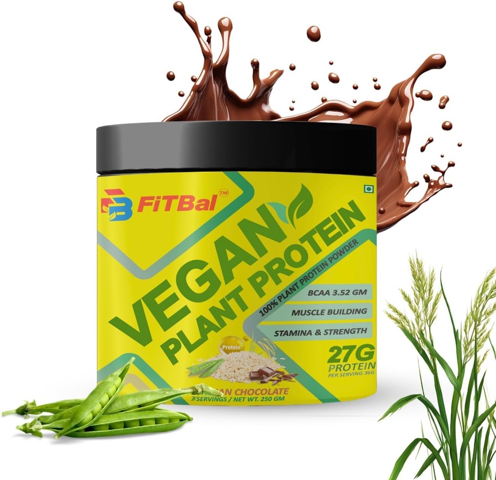 Vegan Plant Proteïne Poeder Pea, Bruine Rijst Proteïne 250 gram(7 Serving) Serving Hoeveelheid-36 G 27 G Proteïne Per Serving, Glutamine -4.35gm BCAA-3.53GM