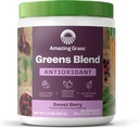 Verbazingwekkend gras Groenen Blend Antioxidant: Super Greens Poeder Smoothie Mix met Organische Spirulina, Beetwortelpoeder, Vlierbes, Blauwe bosbes, Prebiotics & Probiotics, Sweet Berry, 30 Servings (Verpakking mei Vary)