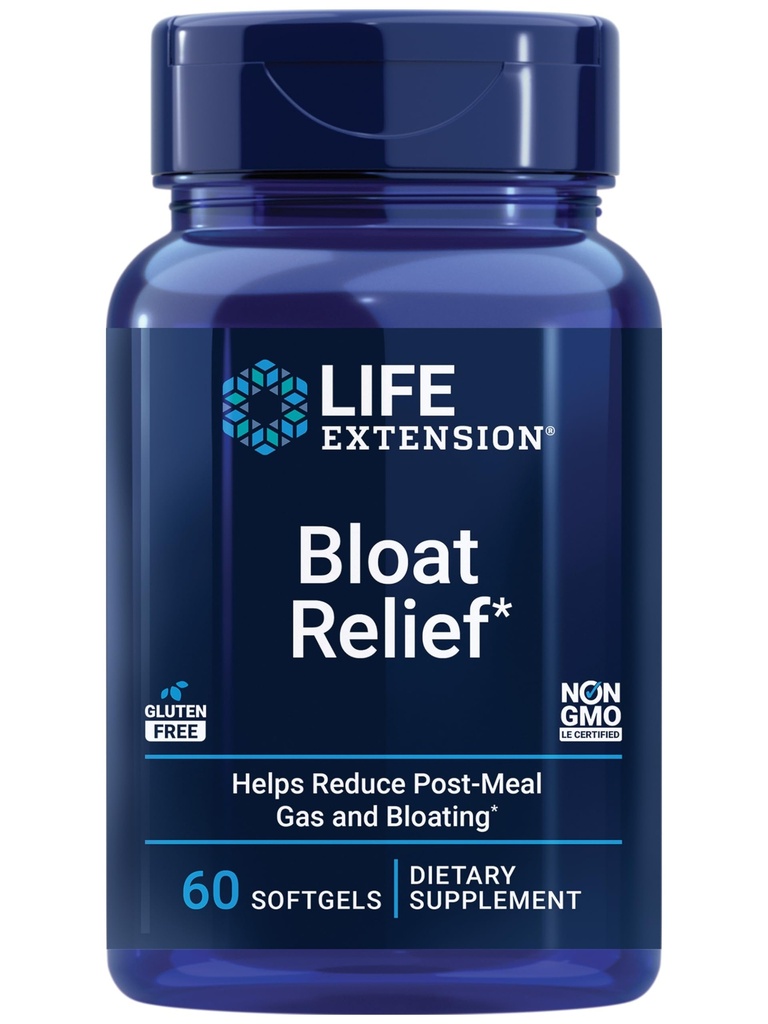 Life Extension Bloat Relief, artichaut, gingembre, fenouil et curcuma pour la santé digestive, soutient le dégel et favorise le confort digestif, sans gluten, sans OGM, 60 softgels