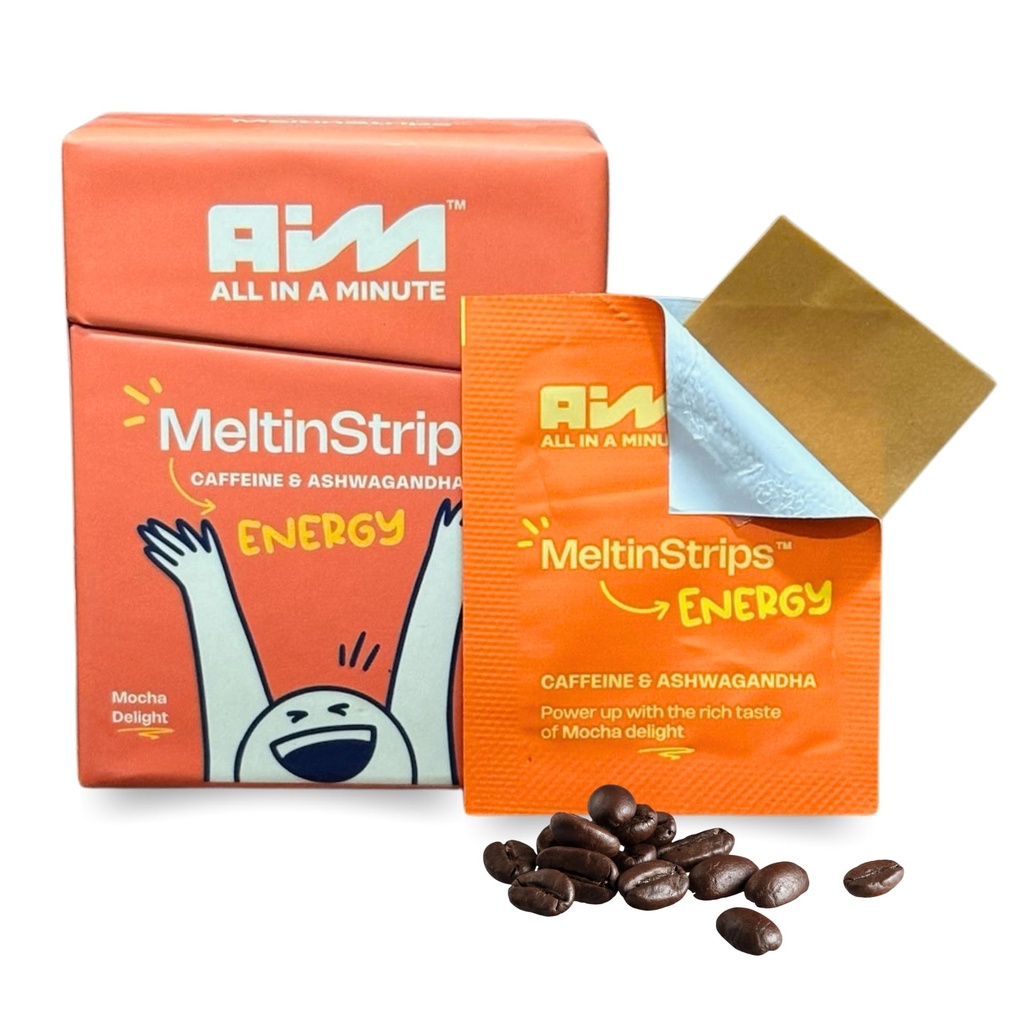 MeltinStripsTM Energy Strips met 40mg Cafeïne, 20mg Ashwagandha & Vitamine B12 