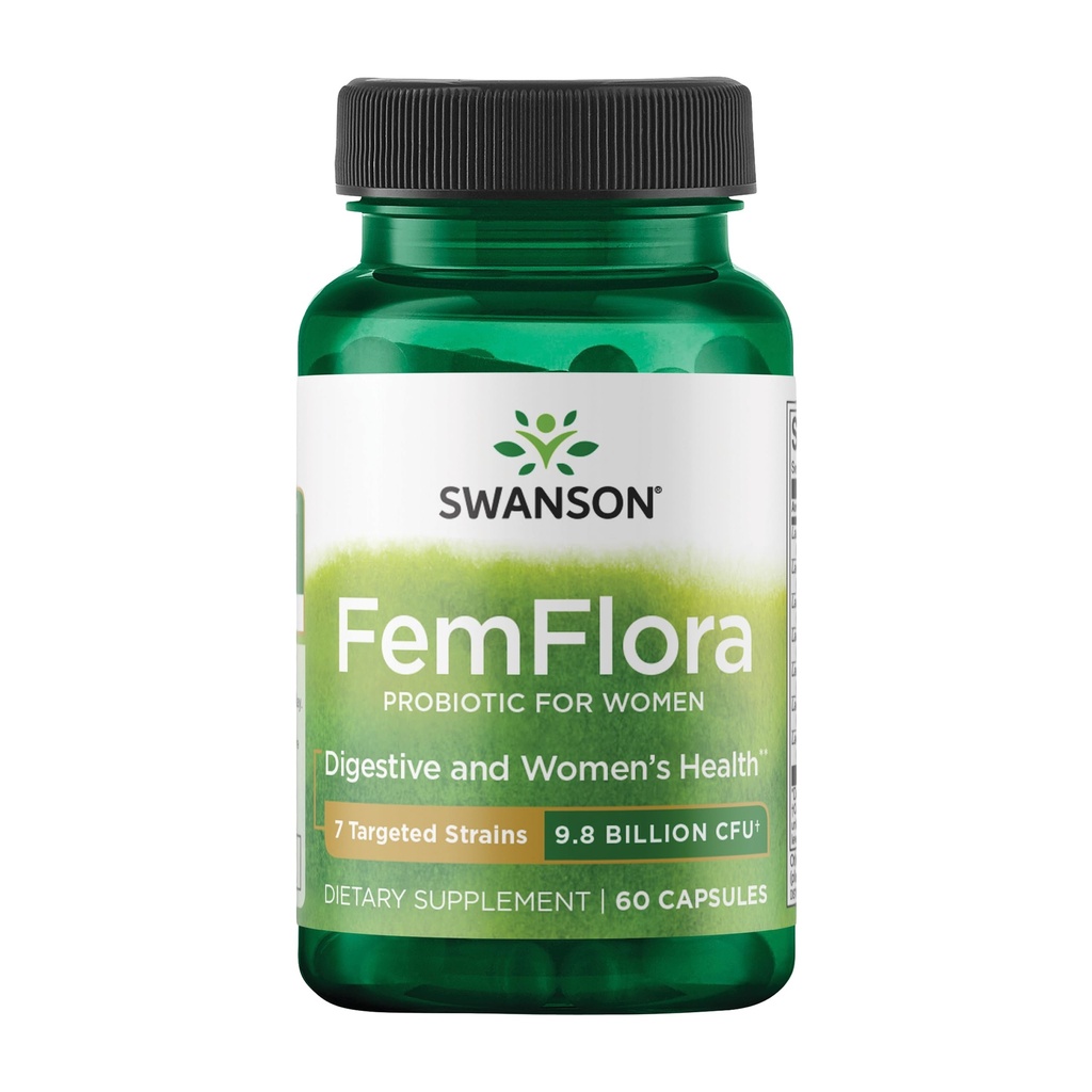 Swanson FemFlora - Vrouwelijke Probiotische Supplement ondersteuning van Flora van de mond, GI Tract, en Vagina - Probiotica voor vrouwen met 9 miljard CFU per capsule - (60 capsules)