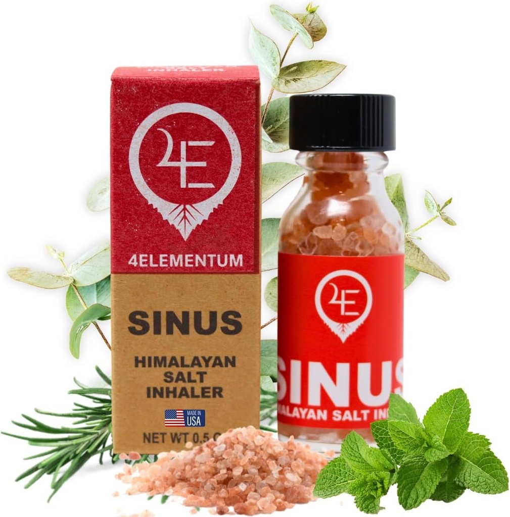 4Elementum Sinus Himalaya zout Inhalator - Geïnfundeerd met natuurlijke eucalyptus, pepermunt en rozemarijn - Ondersteunt Verlichting van allergieën, verkoudheid en congestie