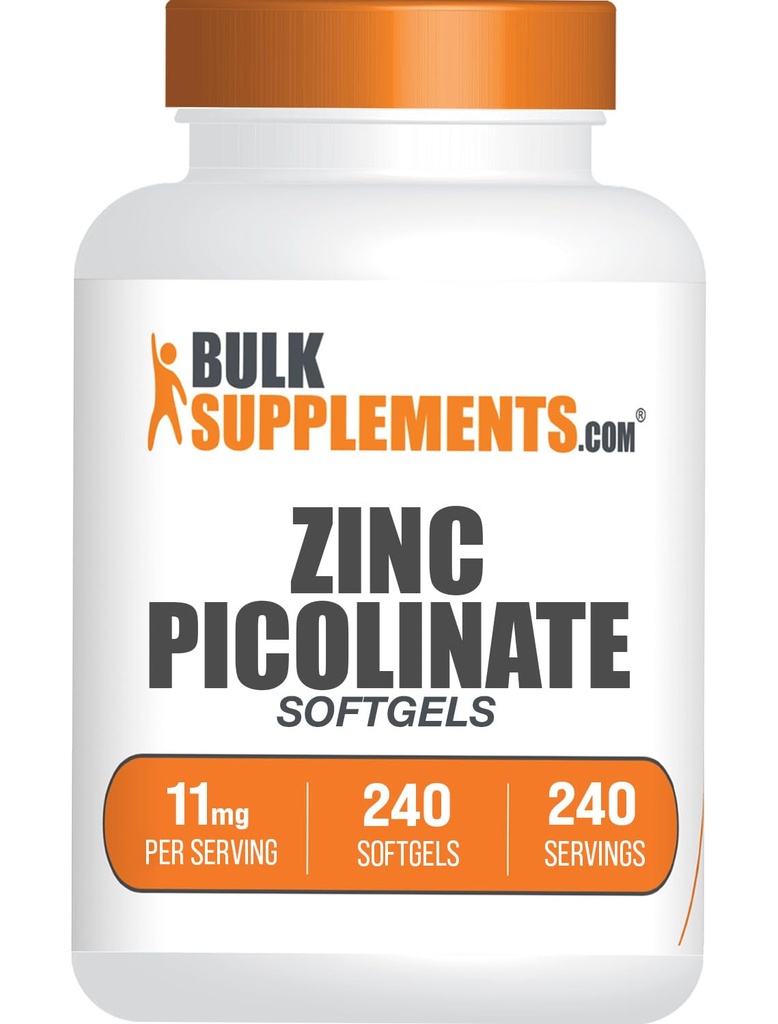 BulkSupplements.com Zinc Picolinate Softgels - Zinc 11mg, pour le soutien immunitaire, sans gluten - 1 Softgel par portion, 240 Compte (paquet de 1)