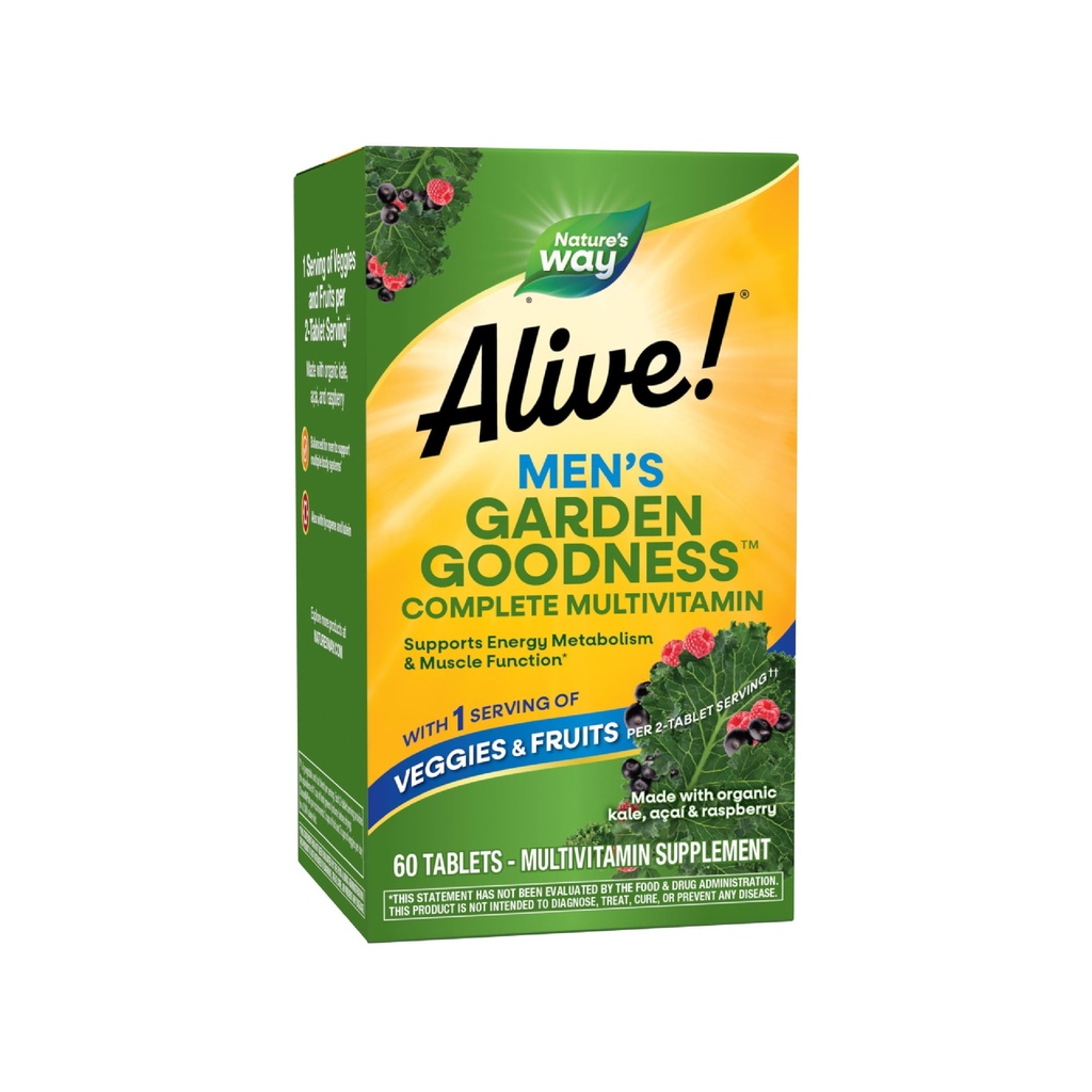 Nature's Way Alive! Tuin Goedheid Mannen Multivitamine, Een portie groenten en fruit**, Hoge Potentie B-Vitaminen, 60 tabletten