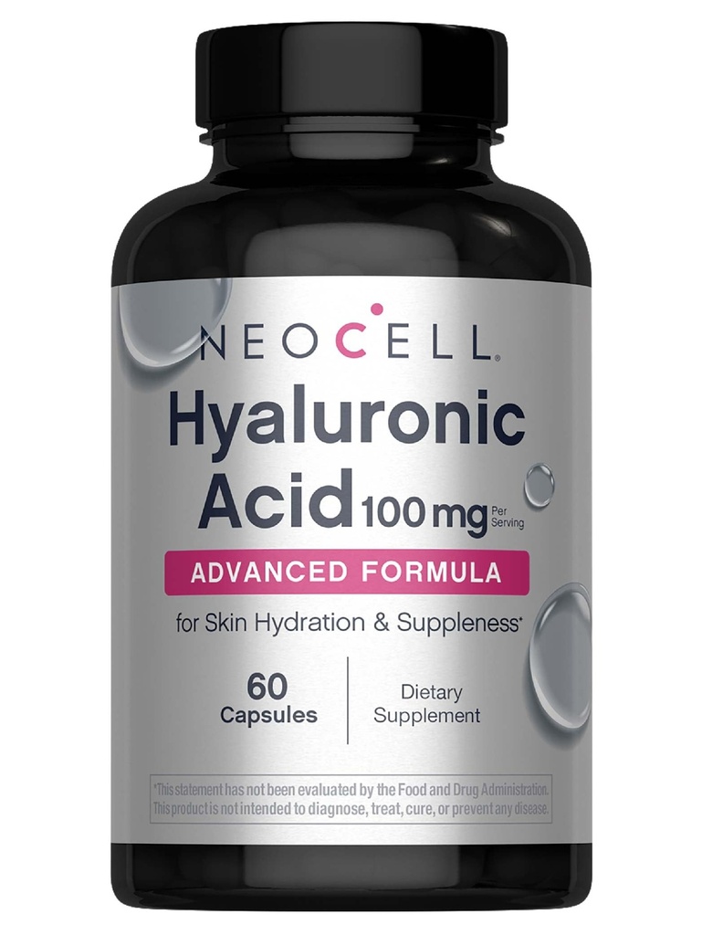 Capsules d'acide hyaluronique NeoCell, lubrifiant essentiel, soutient l'hydratation tissulaire, sans gluten, 60 Compte, 1 bouteille