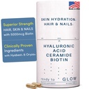 GLOW Anti Aging Supplement - Hyabest® Hyaluronzuur, Phytoceramiden, 5000 mcg Biotine, Vitamine A, C, E, Zink - Haarhuid Nagels Vitaminen voor vrouwen en mannen - Rimpels en huidhydratatie - 60 capsules
