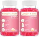Collageen Biotin Gummies - Ondersteunt haar, huid & Nails Haargroei Anti Veroudering Zorg Kauwbare Gummy Vitaminen, Veganistisch, Non-GMO, Glutenvrij, Gelatine Aardbei Smaak 120 Tellen, Roze