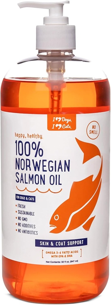 iHeartDogs Zalmolie voor honden en katten - voedende huid & Coat Omega 3 Visolie voor honden ondersteunt Allergie & Itch Relief, Heart Health en Joint Health - 32 oz