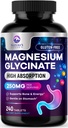 Magnesium Glycinate Chelated voor Max Absorptie - Ondersteunt bot, spier, zenuwen & hart gezondheid, natuur slaap en stress ondersteuning, beste Magnesium Supplement Pillen voor het hele lichaam ondersteuning - 240 tabletten