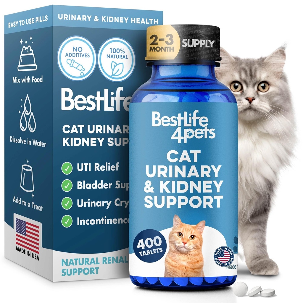 Cat UTI Remedie & Nieren Ondersteuning voor katten, natuurlijke urinetrekinfectie en Cat Bladder Crystals behandeling helpt Flush Out Nierstenen, Wist Infectie, & verbetert Nieren Gezondheid, 400 Tiny Pillen