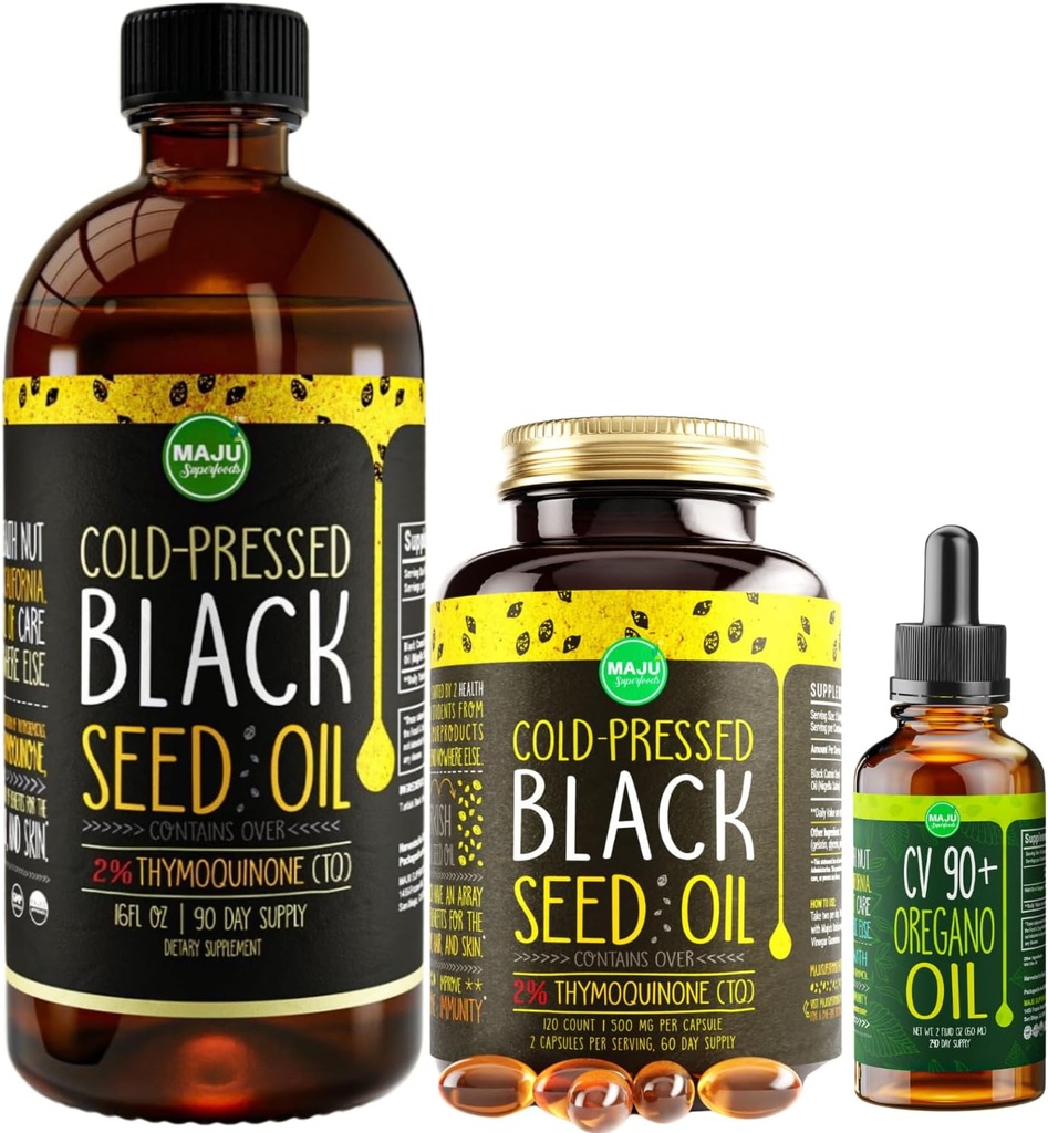 Maju Superfoods Large Black Seed Oil en Oregano Bundle