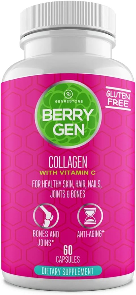 Collageen Peptides Supplement met vitamine C, Biotine, en Hyaluronzuur - 60 capsules - Natuurlijke formule - Ondersteunt gewrichten, haar, huid en nagels - Made in The USA