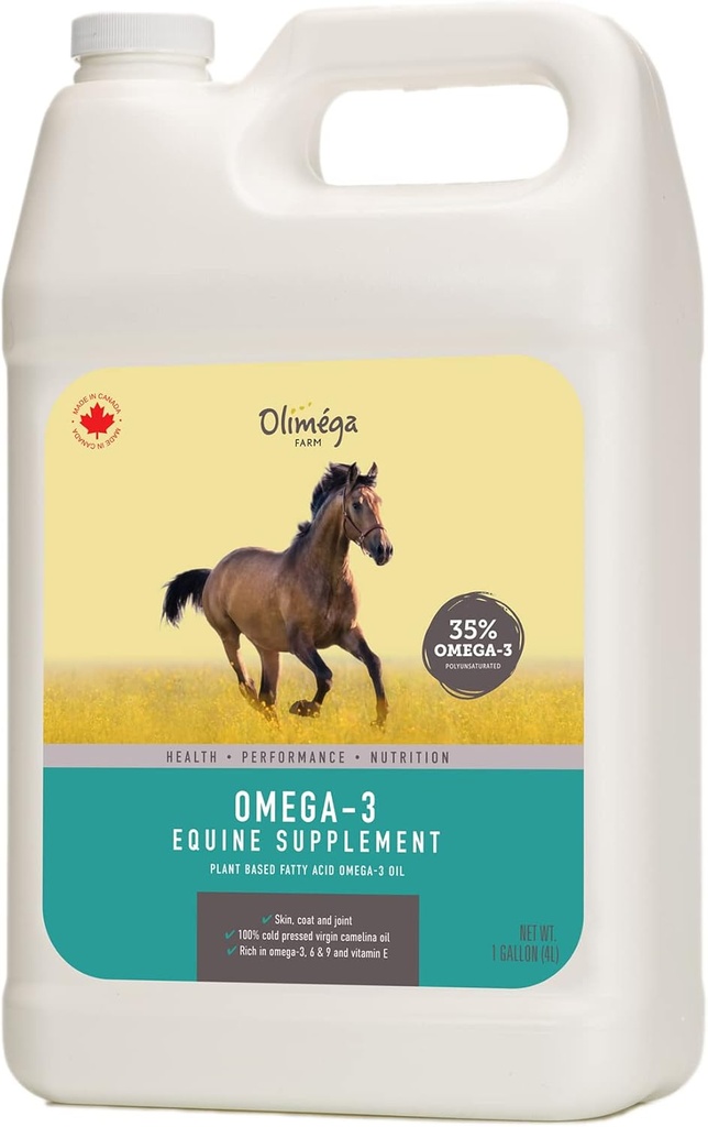 Camelina Oil for Horses, 1 Gallon by Olimaga Farm, High in Omega-3 & Vitamin E, Support for Healthy Joints, Coat & Skin, Pure & Cold Pressed, Joint Supplement Made in Canada Niet-GMO