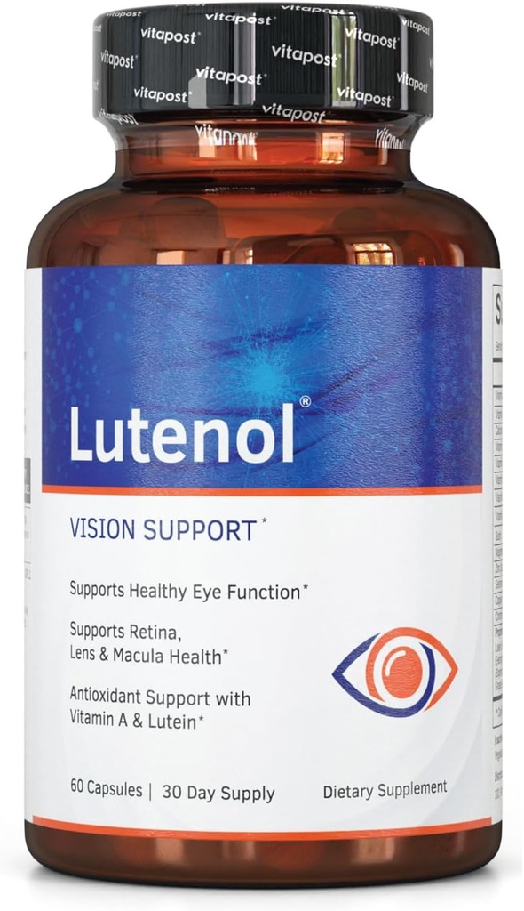Natural Vision Support Supplement met Oogvitaminen, Luteïne & Zeaxanthine, Vitamine A & Zink ter ondersteuning van Retina, Lens & Macula Health. 60 capsules
