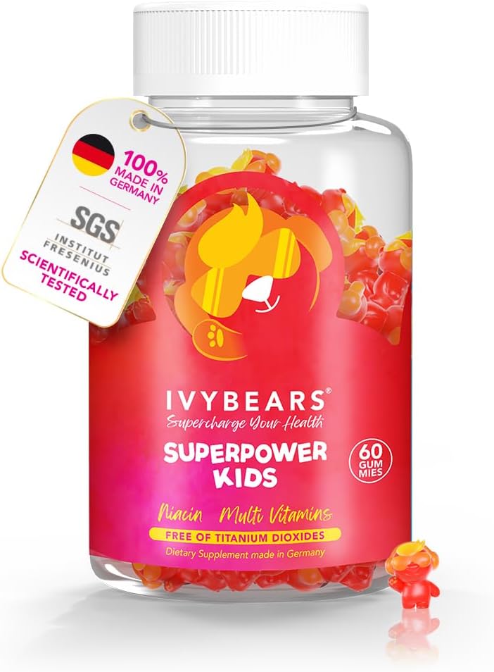 IvyBears® Superpower Kids - Multivitamine Gummies for Immune Support - Versterken van kinderimmune Systems met vitamine C, D2, B6, A - Fully Natural Berry-Flavored - Duits-Made Daily Supplement