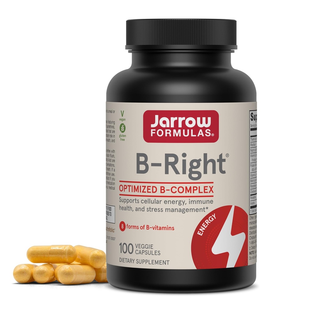 Jarrow Formulas B-Right - 100 Veggie Caps - Low-Odor Vitamine B-Complex Formula - Energy & Metabolisme Support - Promoot hersenen, hart-en vaatziekten gezondheid - 100 porties