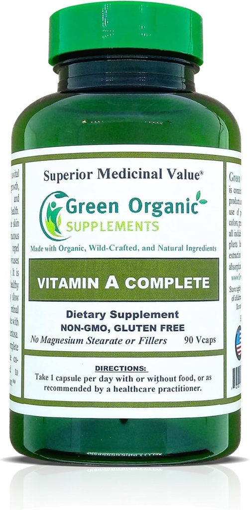 Green Organic Supplements Vitamine A, Retinyl Palmitate, 90 VCaps, 15000IU, Hand Made, Non-GMO, & Glutenvrij (verpakking van 1)