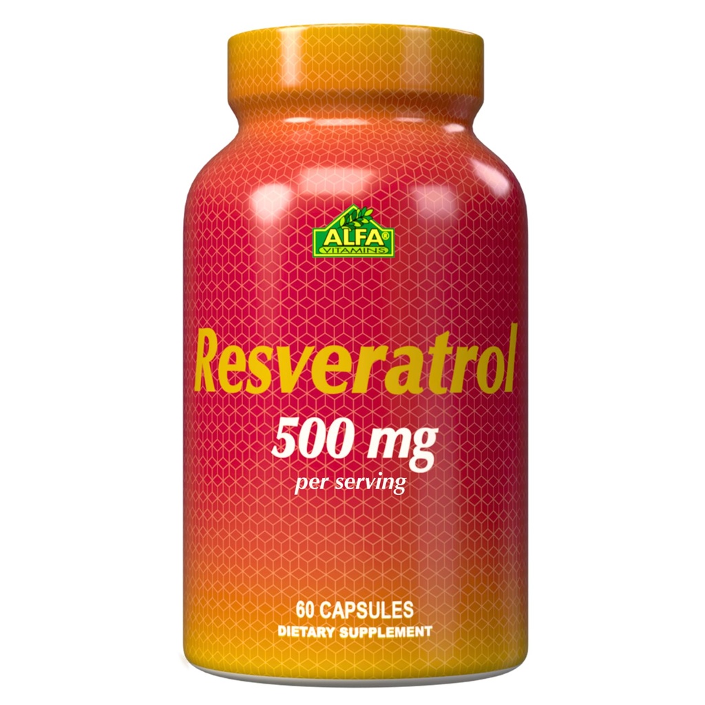 Resvératrol 1000mg par Alfa Vitamines - puissant antioxydant, aide à prévenir les dommages cellulaires - soutient la fonction cérébrale, la santé cardiovasculaire, le métabolisme, les effets anti-âge - 60 Capsules